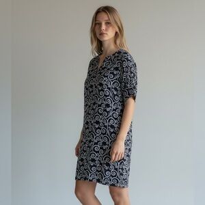 Blue water black & white tunic dress